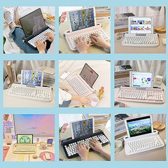 YUNZII ACTTO B303 Wireless Typewriter Keyboard, Retro Bluetooth Aesthetic Keyboard with Integrated Stand for Multi-Device (B303, Midnight)