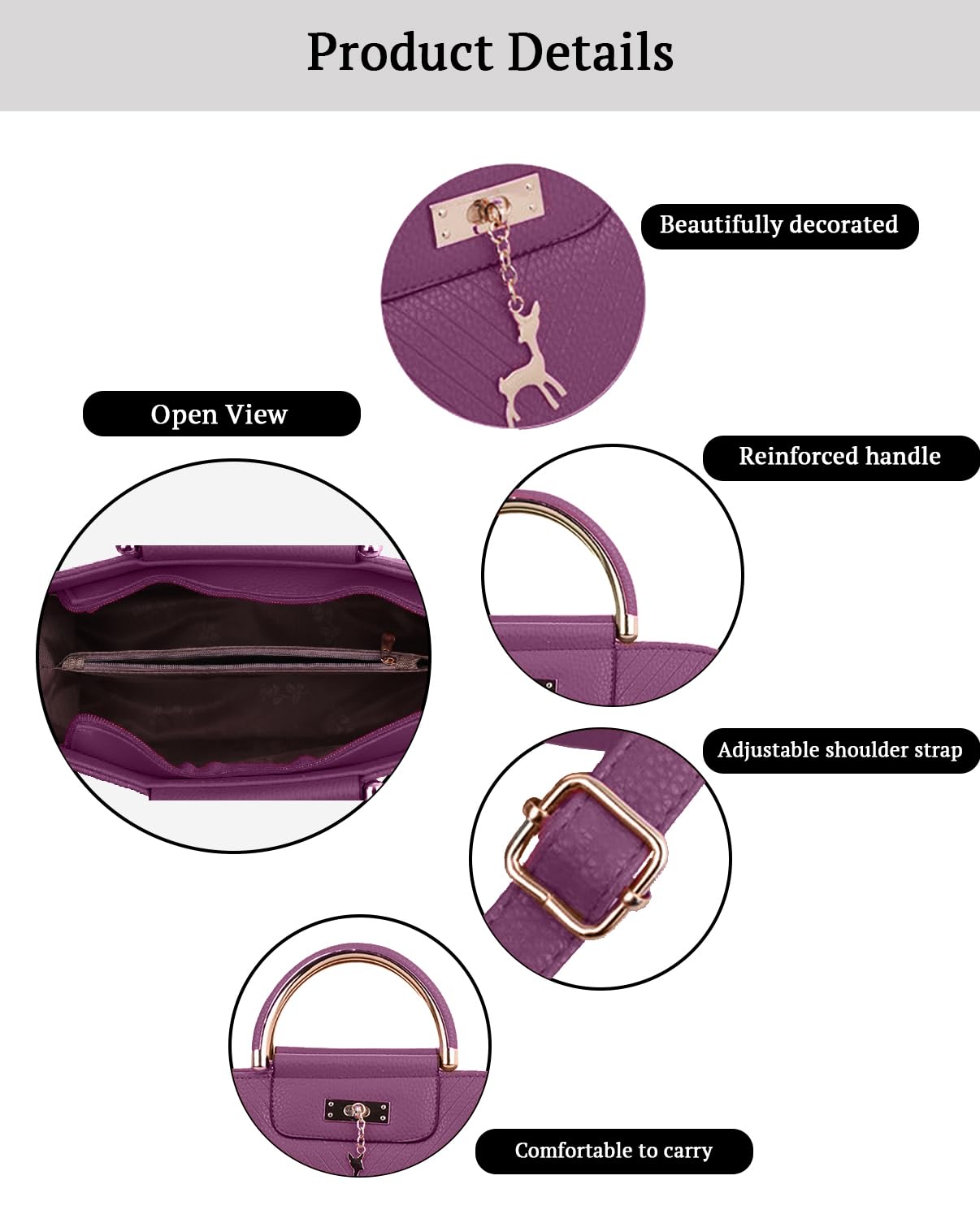SYGA Women's Handbag Corrugated Fawn Pendant Cute Shoulder Bag Fashionable Style Crossbody Bag(Purple)