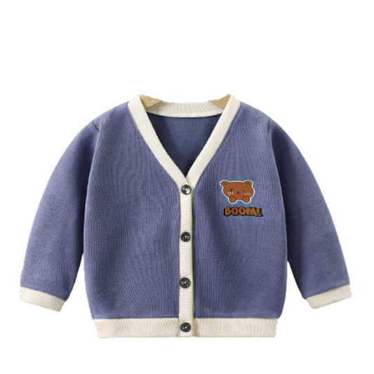 MOMISY Baby Boy & Girls Sweater Jacket Front Open Cardigan (3 to 4 Years, Blue Grey)