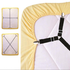 MOMISY Bed Sheet Straps Fasteners Suspenders Grippers Clips, Triangle Shape, Adjustable Crisscross Corner Holder Fit for Twin/Queen/King (White)