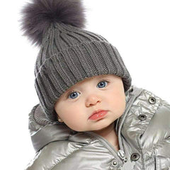 SYGA Unisex Wool Baby Cap for Kids Winter Cap, Ear Protection Woolen Pom Pom Caps 5-15 Year - Blue
