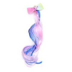 SYGA Children's Cute Cartoon Pony Unicorn Bow Hair Extensions For Girls three colors Hairpin Wig Headdress Colorful Wig(Multi-03)