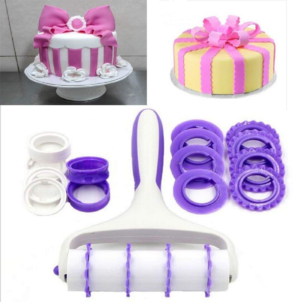SYGA Fondant Strip Ribbon Cutter Sugarcraft Tool Pin Embosser Roller