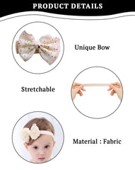 SYGA 3 Pcs Baby Girl Headband Soft Flower Bow Strechable Hairband Suitable For Newborns, Infants, Toddlers and Kids 0-3 Years(Golden Crown Double Flower)