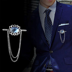 SYGA Men's & Women Suit Shirt Stud Lapel Pin Chain Tassel Brooch Pin with Crystal Chain(sapphire)