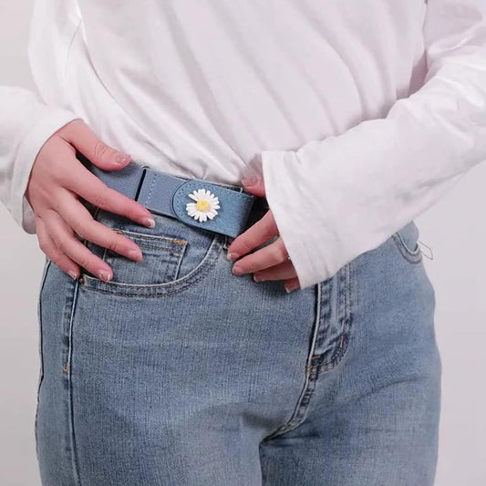 SYGA Jeans Belt Elastic Women's Punch-Free Decoration Flower buckle Style Lazy Belt