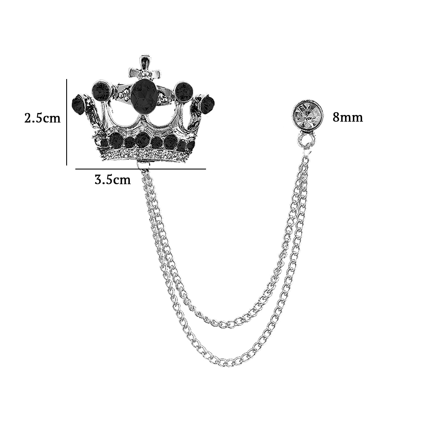 SYGA Men's & Women Suit Shirt Stud Lapel Pin Chain Tassel Brooch Pin with Crystal Chain(Silver Black Diamond)