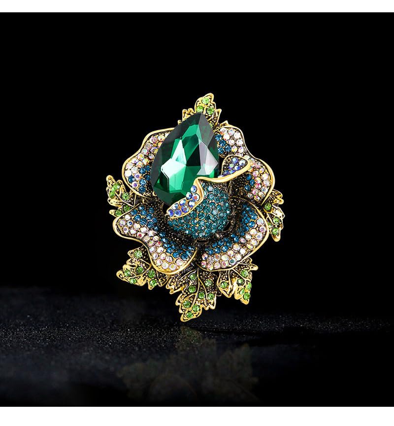 SYGA Brooch Pin Fashion Crystal Rhinestone Jewellery Pin Vintage Accessories Decoration Clothing Bouquet Brooches for Bridal Women Girl (GREEN ROSE GREEN)