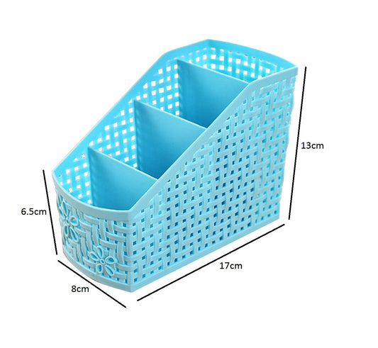 SYGA 4 Compartment Plastic Remote Stand,Makeup Organizer,Basket Desktop Storage Organizer(Blue)