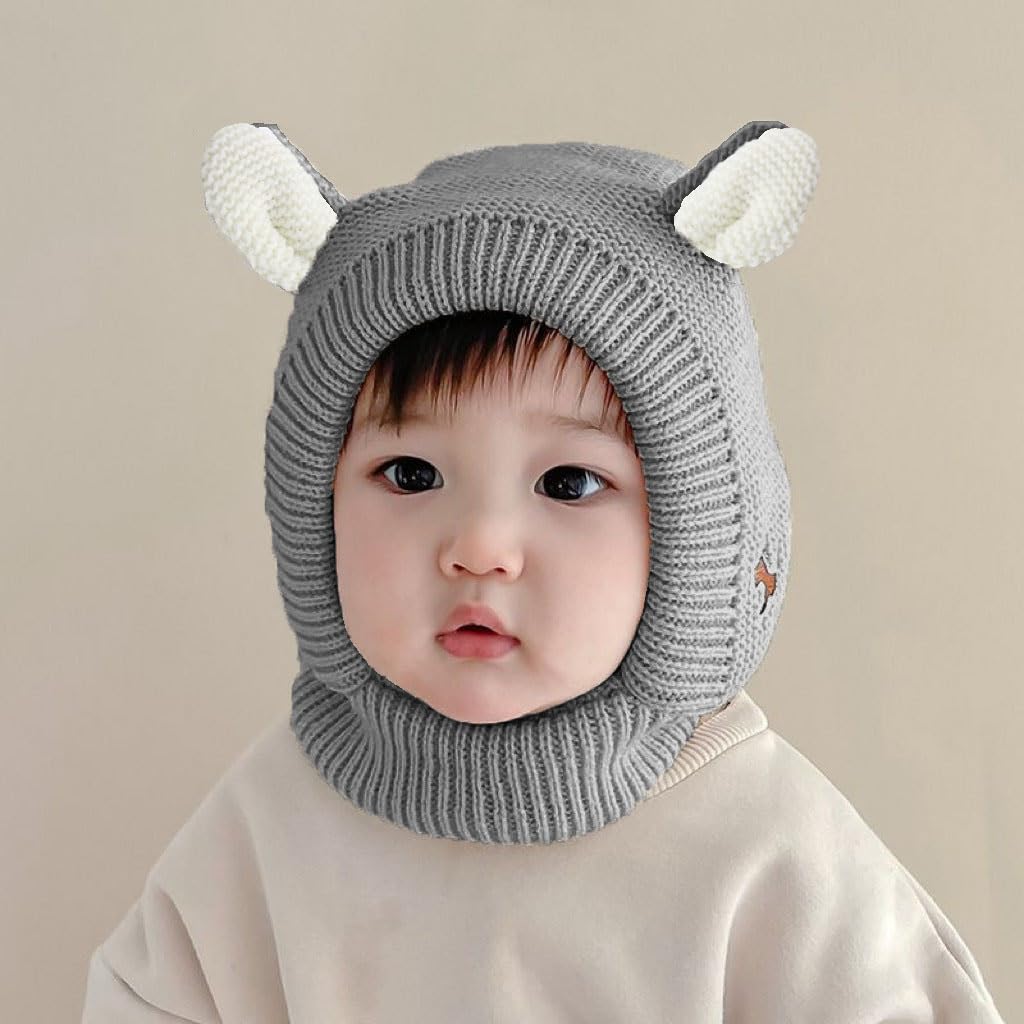 SYGA Winter Warm Ear Protection Knitted Woolen Unisex Baby Hat (2-6 Year) Grey