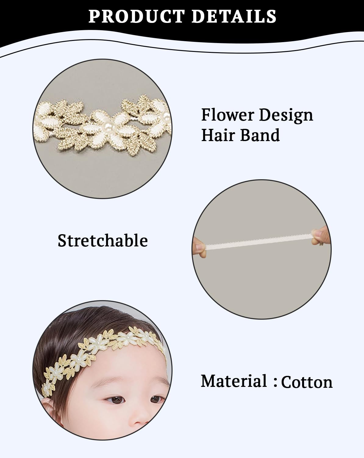 SYGA Floral Silhouette Baby Headband, White