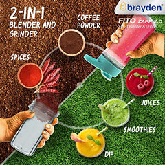 Brayden Fito Zapp 2.0 300W Electric Sports Blender Mixer Grinder | Baby Food, Smoothie, Milk Shake, Protien Shake, Vegetables & Fresh Juicer | With Child Lock Safety | 400 ml Tritan Jar