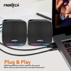 FRONTECH 2.0 USB Powered Multimedia Speakers with RGB Lights, 2 x 3W Drivers (5.2 cm), AUX Connectivity, for Laptop, PC, Mobile, 1 Year Warranty (SPK-0007, Black)