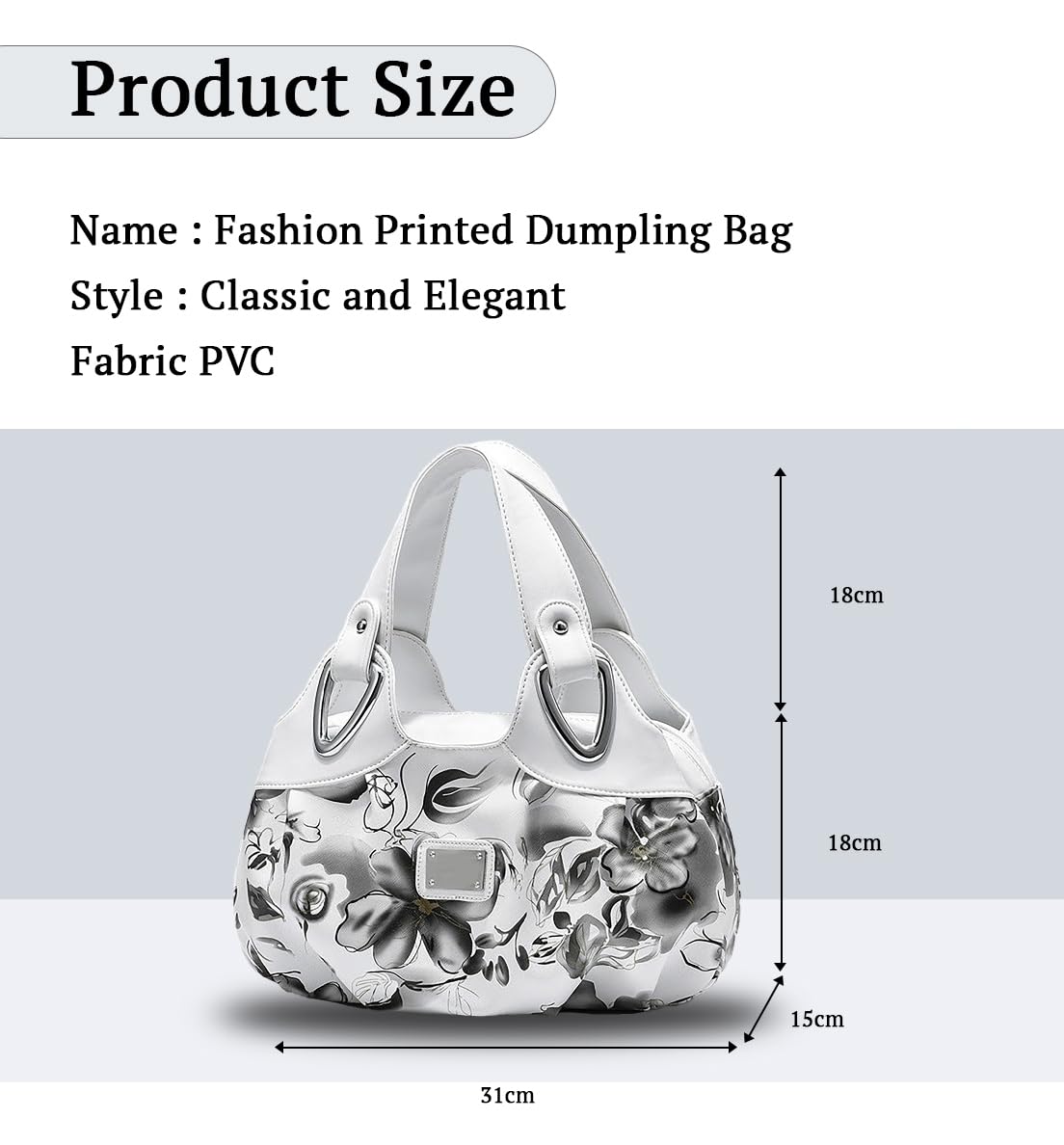 SYGA Women's Printed PU Leather Hobo Bag, Multiple Colors and Patterns, Crossbody Shoulder(WHITE INK GRAY FLOWER)