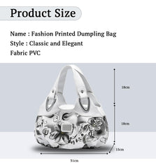 SYGA Women's Printed PU Leather Hobo Bag, Multiple Colors and Patterns, Crossbody Shoulder(WHITE INK GRAY FLOWER)