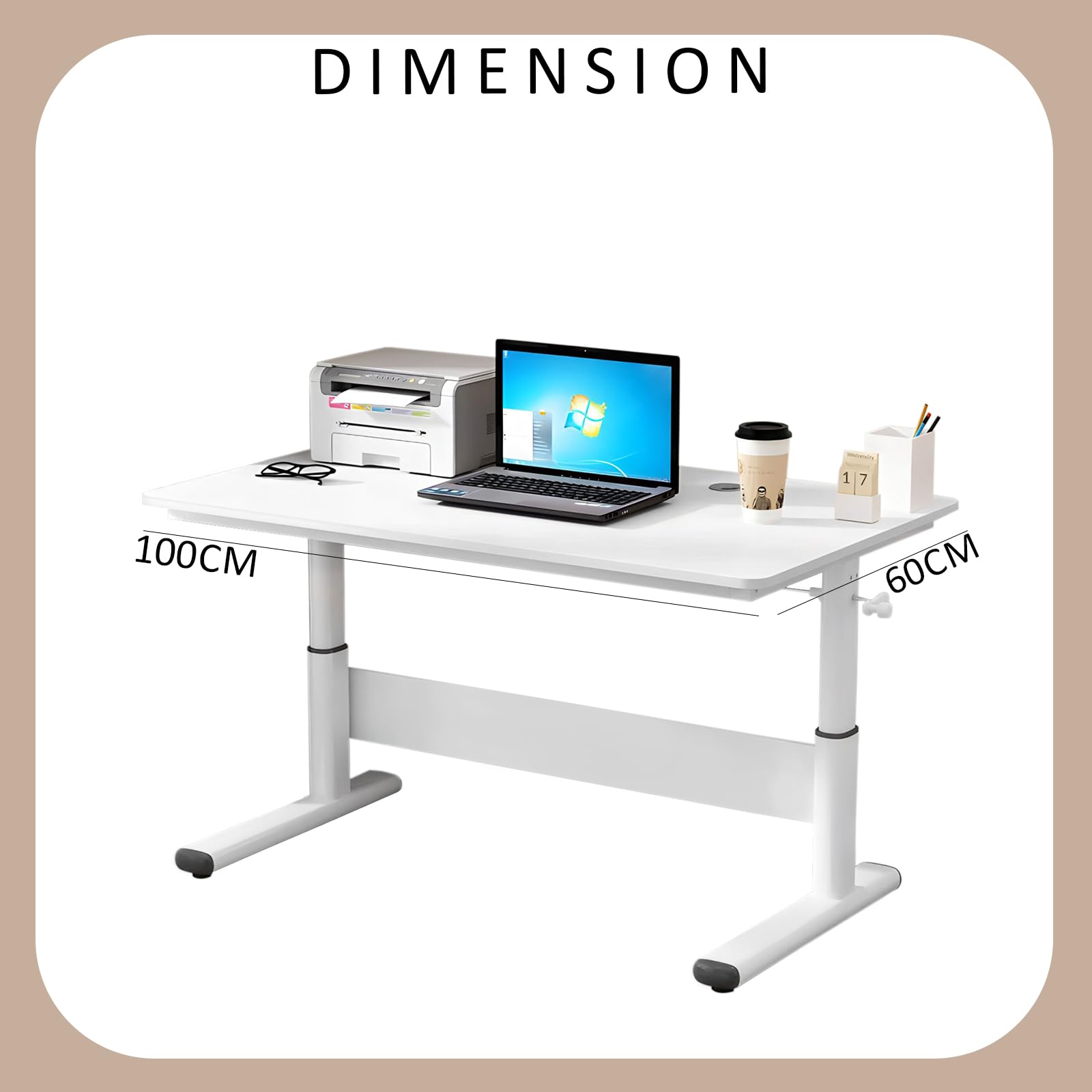 SYGA Lifting Desk Table Student Desk Home Study Desk Children's Writing Desk Can Lift Desk Computer Desk(100 x 60 CM White)