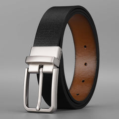 SYGA Men's PU Leather Belt, Casual Grain Pattern, 122 cm Length, 3.3 cm Width (Black + Brown)