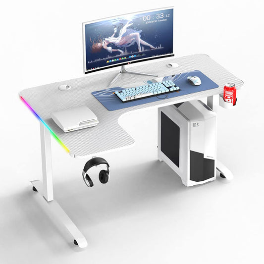 SYGA L-Shaped Gaming Table Desktop Computer Desk with RGB LED Lights Gamer Workstation L 160 X W 60 & 100 X H 75 CM (Black)