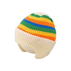 SYGA Baby Winter Cap 1-5 Years Wool Multi-Stripe Warm Knitted Hat with Ear Protection Rainbow hat [Beige]