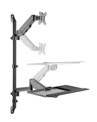 Gas Spring Monitor Arm & Keyboard Tray – Fits 17-32'' Screens – Height Adjustable Sit-Stand Workstation for Home & Office (Wall Mounted)