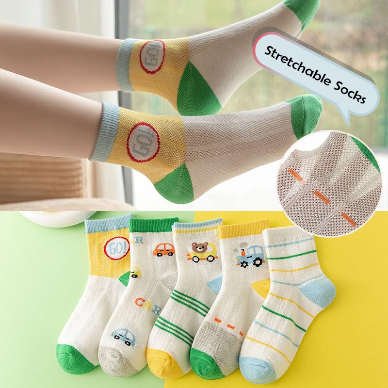 SYGA 5 Pairs Baby Girl & Baby Boy Socks, Toddlers Infant Cotton Warm Stretch Crew Socks with Multicar Design, Suitable for 9 Months to 2 Years baby