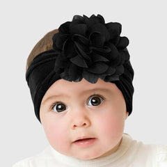 SYGA PACK OF 3 Headbands Nylon Flower Soft Stretchable Hairband for Newborn Infant Toddler Kids For 0-3 Year (MediumPink-Beige Yellow-Turquoise)