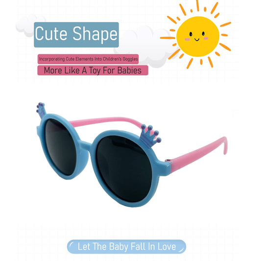 SYGA Children's Goggles Crown Style Sunglasses Anti-UV Lens Eyewear Kids Sunglasses (Blue Frame Pink Legs)