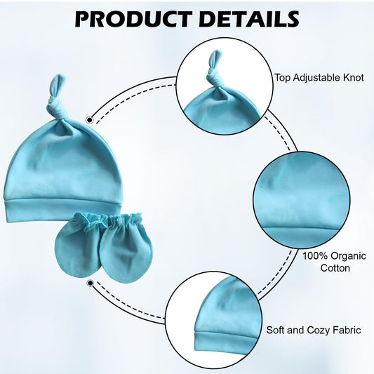 MOMISY Newborn Baby's Cotton Cap Mitten Set, 0-6 Months (IN, Age, 0 Months, 6 Months, SkyBlue)