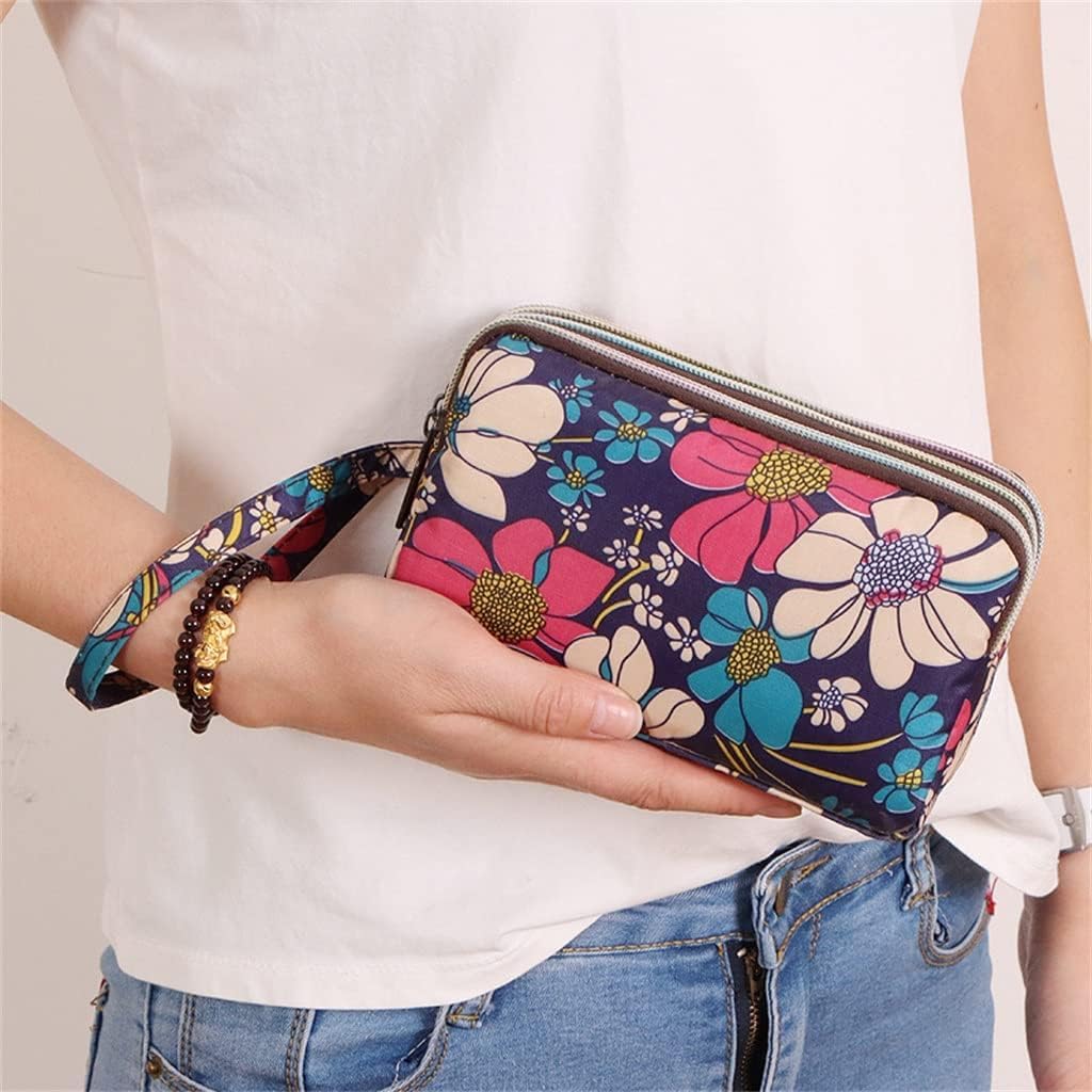 SYGA Women's Clutch Canvas Art Three-Layer Long Wallet Women's Handbag Large Capacity Key Coin Purse Casual Mobile Phone Bag