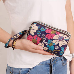 SYGA Women's Clutch Canvas Art Three-Layer Long Wallet Women's Handbag Large Capacity Key Coin Purse Casual Mobile Phone Bag