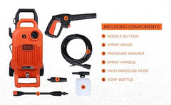 BLACK+DECKER BEPW1600 1300W 1600 PSI 110 Bar Pressure Washer for Car, Bike, Home & Garden Cleaning Use with Multiple Accessories Included, 1 Year Warranty, Orange & Black
