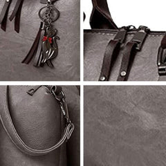 MOMISY Set of 4 Pieces Leather Finish PU Material Ladies Hand Bag, Clutch and Wallet for travel office Party for women (Light Grey)
