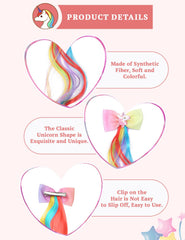 SYGA Children's Cute Cartoon Pony Unicorn Bow Hair Extensions For Girls three colors Hairpin Wig Headdress Colorful Wig(Multi-04)