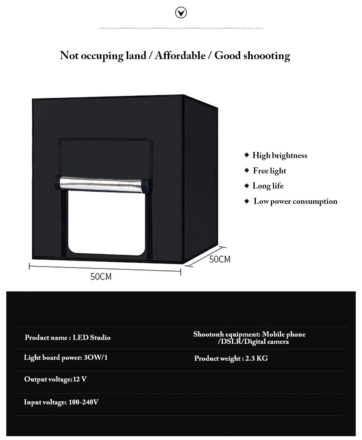 SYGA Light Box Photo Studio 50Cm x 50 cm Professional Photography Tent with LED Lights