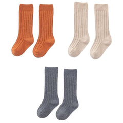 MOMISY 3 Pairs of Baby Spring Winter And Autumn Combed Cotton Long Tube Knee-High Socks Suitable Age of 2 to 4 Years (IN, Age, 2 Years, 4 Years, Orange Grey Beige)