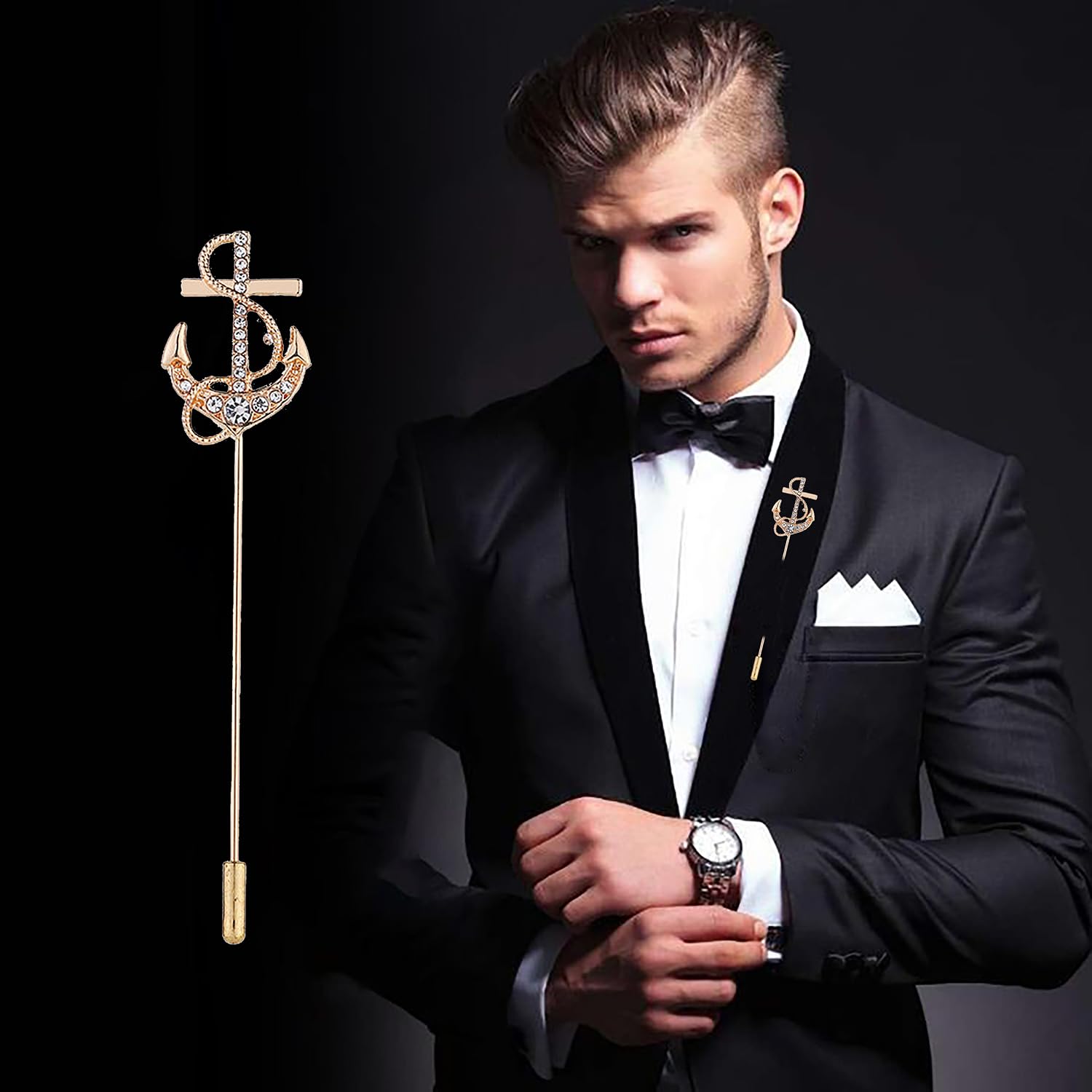 SYGA Men's Retro Crystal Flower Lapel Pin, Small Suit Brooch with CZ Stones, Silver