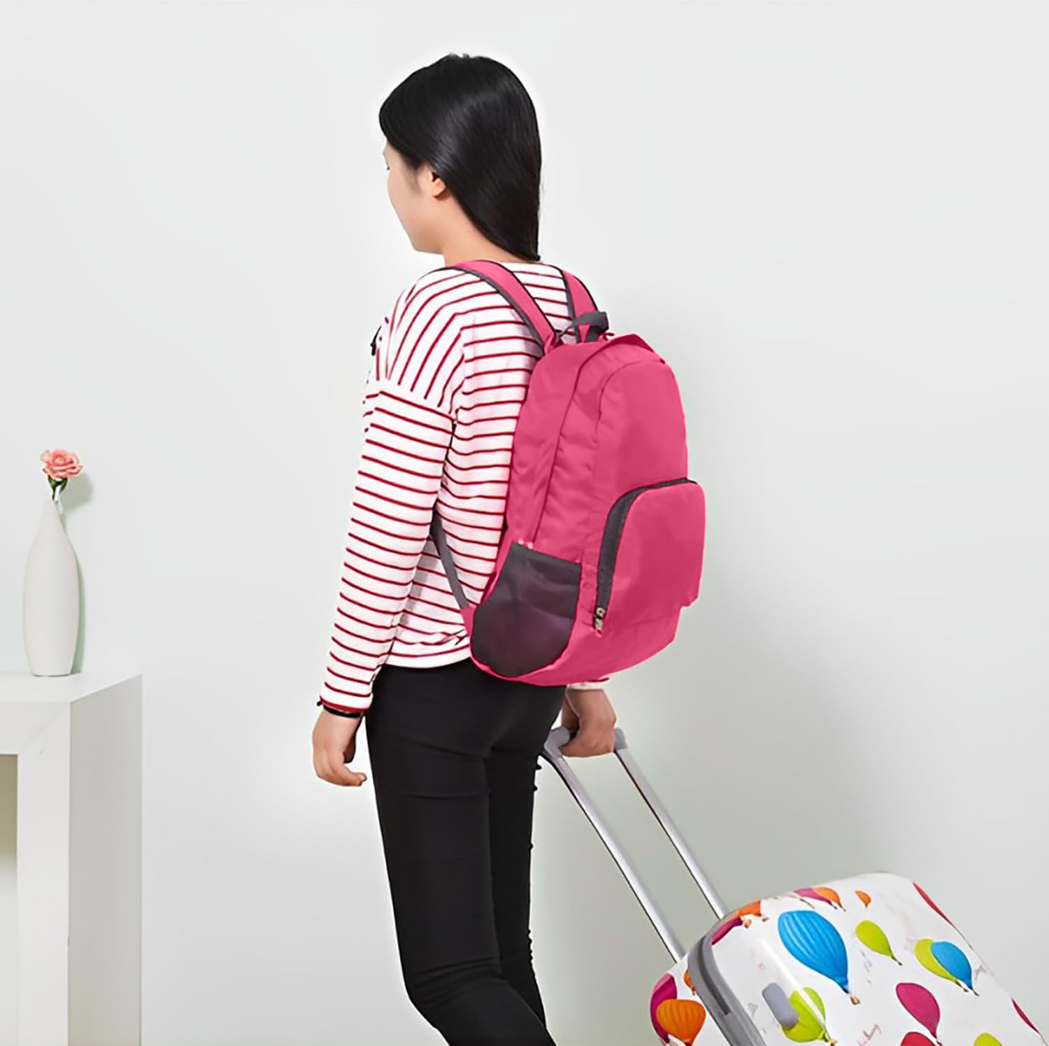 SYGA Outdoor Travel Foldable Backpack Waterproof Backpack With Mini Bag Stay-Clean Backpack for Camping, Hiking, Travelling, Outdoor Activities(Rose Pink)