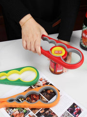 MOMISY 4 in 1 Creative Multifunction Gourd-Shaped Can Opener Kitchen Tool Grip Jar & Bottle Opener Rubber Design Fits Most of All Bottles Caps Premium Easy Grip (RedGrey)