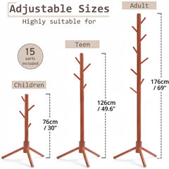 STANSY Wooden Tree Design Coat Rack Stand with Multiple Hooks & Stable Tripod Base for Entryway, Bedroom & Office