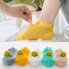 MOMISY 5 Pairs Baby Girl Boys Tube Socks Toddlers Infant Solid Color Boat Spring and Autumn Socks Stretch Baby Sock - Multicolor (Net Smiley, 4 year to 6 year)