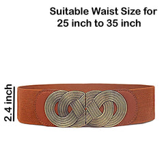 SYGA Women Cinch Belt, PU Leather Stretchy Waist Belt with Woven Metal Buckle, Retro Style Camel