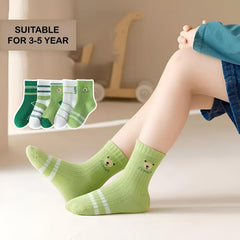 MOMISY 5 Pairs Baby kids Girl Boys Toddlers InfantmCotton Stretch Baby Socks (IN, Age, 3 Years, 5 Years, GreenBear)