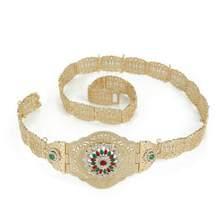 SYGA Women's Moroccan Style Metal Small Waist Chain Women's Wedding Jewelry Belt Glossy Design Kamarband(Gold+Green)