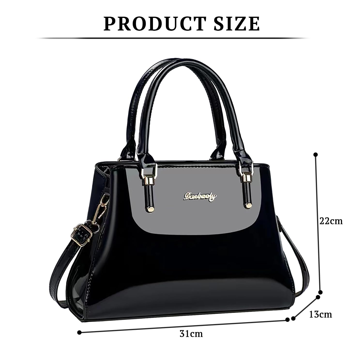 SYGA Pack of 3 Women's Glossy Patent Leather Clutch,Wallet & Handbag, Zipper Purse Suitable Gift for a Festival,occasion,Birthday(BLACK)