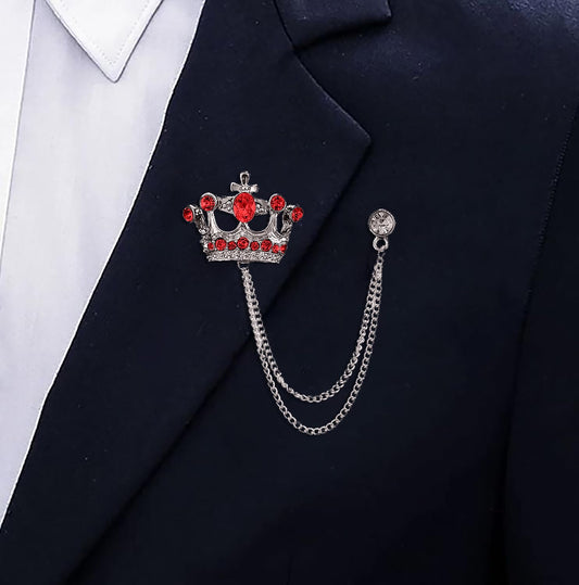 SYGA Men's & Women Suit Shirt Stud Lapel Pin Chain Tassel Brooch Pin with Crystal Chain(Silver Red Diamond)