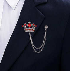 SYGA Men's & Women Suit Shirt Stud Lapel Pin Chain Tassel Brooch Pin with Crystal Chain(Silver Red Diamond)