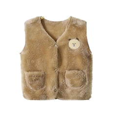 MOMISY Unisex Baby Girls Boys Faux Fur Sleeveless Vest Coat Lightweight V-Neck Short Gilet for Toddler (1 to 2 years, Khaki)