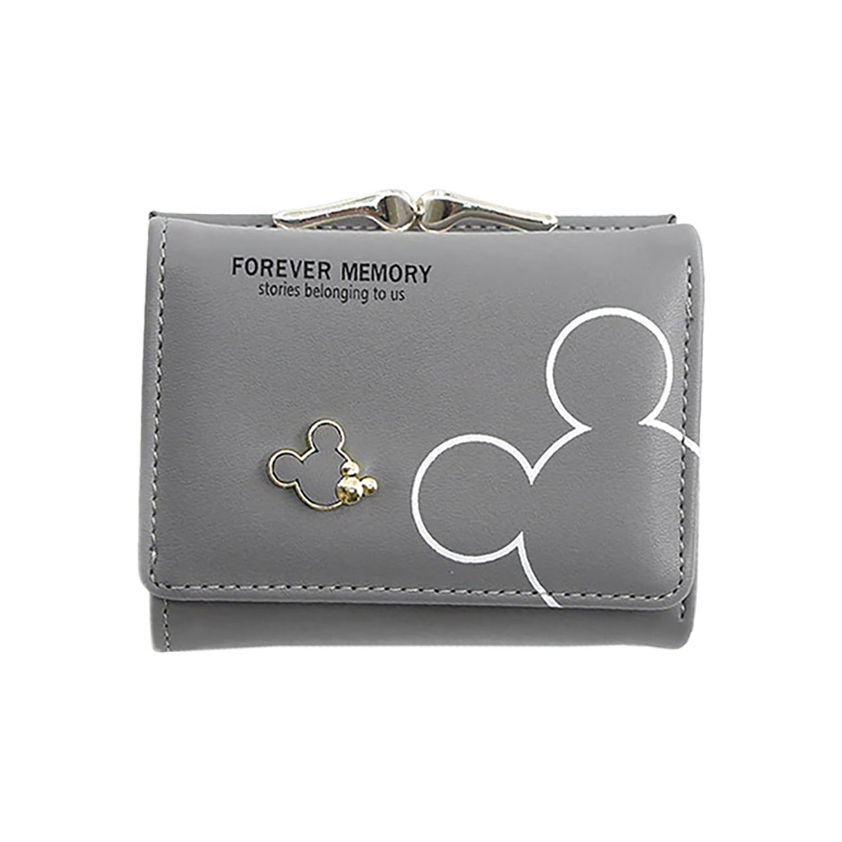 SYGA Women's Cute Mickey Mouse PU Leather Wallet with Iron Clip Stylish Card & Coin Purse(Grey)