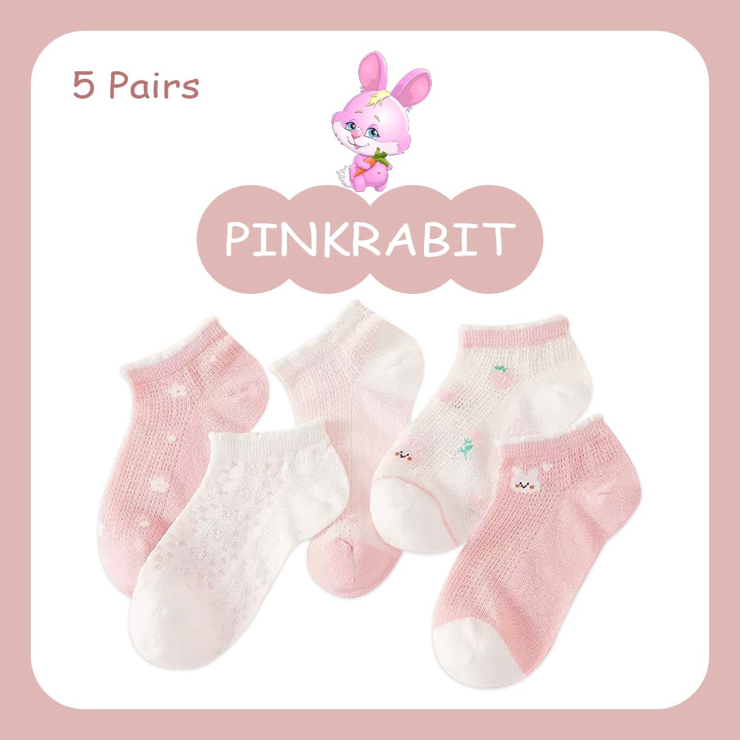 SYGA 5 Pairs Baby Girl Boy Socks, Toddlers Infant Cotton Warm Stretch Crew Socks with Pink Rabit Design, Suitable Age For 1-3Years old baby