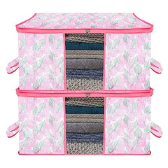 Kuber Industries Non-Woven Underbed Storage Bag|Clothes Storage Organizer|Blanket Cover With Clear Window|Zipper Closure&Handle Cloth Organizer|Plain White Border|Large|Pack Of 6|Royal Blue,32Cm,48Cm